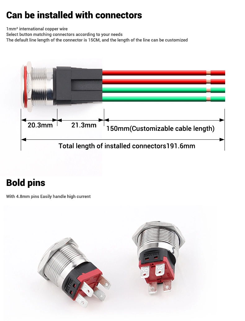 Wd 22mm High Current No Light Waterproof Start Metal Push Button Switch