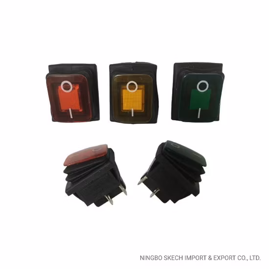 Interrupteur à bascule étanche IP65 Montage sur panneau Interrupteur momentané illuminé au néon Interrupteur à bouton-poussoir marche-arrêt 4 broches / 6 broches avec approbation CE (KCD4-003-BN)